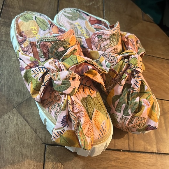 Farm rio slides sneakers slip on Brazil art floral bow tie flats - Picture 7 of 8